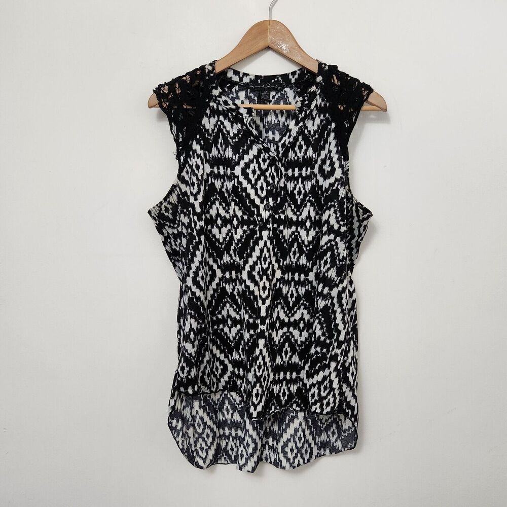 FRENCH LAUNDRY Women's Black Crochet Shoulders Sleeveless Blouse Top Size 2X